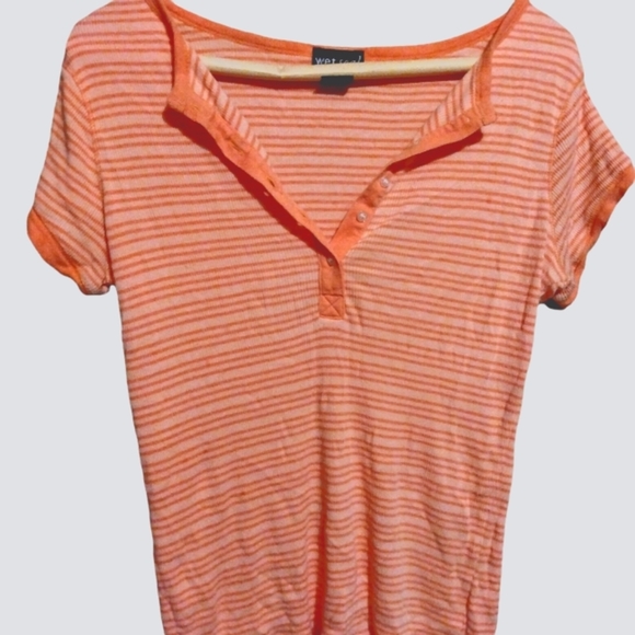 WET SEAL Orange Striped Shirt Size M - Picture 1 of 2